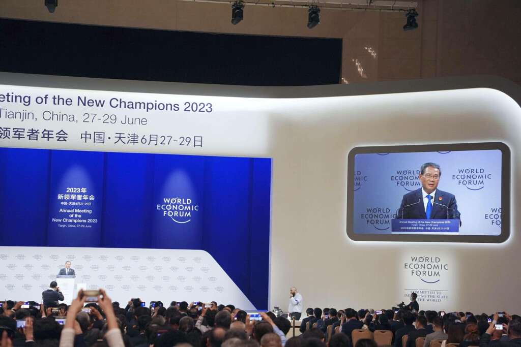 Summer Davos forum in China Chinese Premier Li Qiang addresses the opening session of the World Economic Forum in Tianjin, China, on June 27, 2023. The forum, known as the Summer Davos, runs through June 29. PUBLICATIONxINxGERxSUIxAUTxHUNxONLY A14AA0001626491P