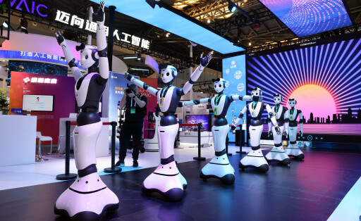 SHANGHAI, CHINA - JULY 06: Humanoid robots are on display during 2023 World Artificial Intelligence Conference at Shanghai World Expo Exhibition and Convention Center on July 6, 2023 in Shanghai, China. PUBLICATIONxNOTxINxCHN Copyright: xChinaxNewsxServicex 111444281589