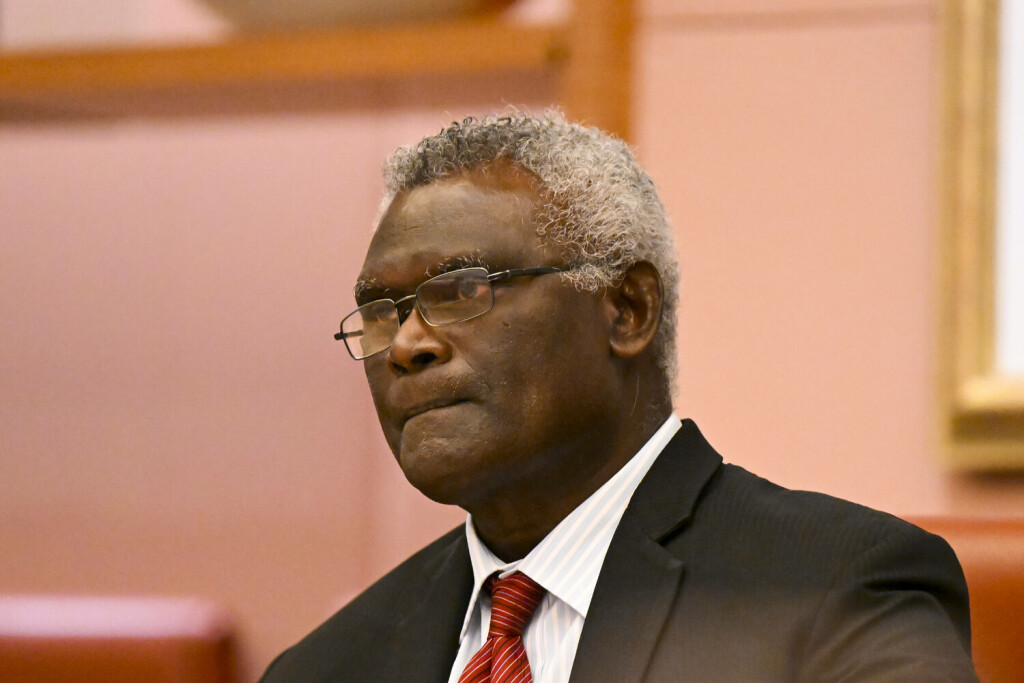 MANASSEH SOGAVARE AUSTRALIA VISIT, Solomon Islands Prime Minister Manasseh Sogavare speaks during a bilateral meeting with Australian Prime Minister Anthony Albanese at Parliament House in Canberra, Thursday, October 6, 2022.  ACHTUNG: NUR REDAKTIONELLE NUTZUNG, KEINE ARCHIVIERUNG UND KEINE BUCHNUTZUNG CANBERRA ACT AUSTRALIA PUBLICATIONxINxGERxSUIxAUTxONLY Copyright: xLUKASxCOCHx 20221006001712417277