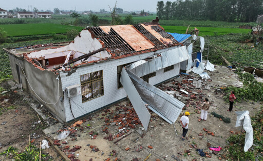 Houses Collapsed After A Tornado in Yancheng, China A general view of the disaster site where houses collapsed after a tornado in Dafeng district, Yancheng City, Jiangsu province, China, August 14, 2023. It is understood that the disaster caused 2 deaths, 15 people were injured, preliminary verification, 283 farm houses damaged, 32 vegetable greenhouses damaged. Yancheng China PUBLICATIONxNOTxINxFRA Copyright: xCFOTOx originalFilename: cfoto-housesco230814_npFO1.jpg