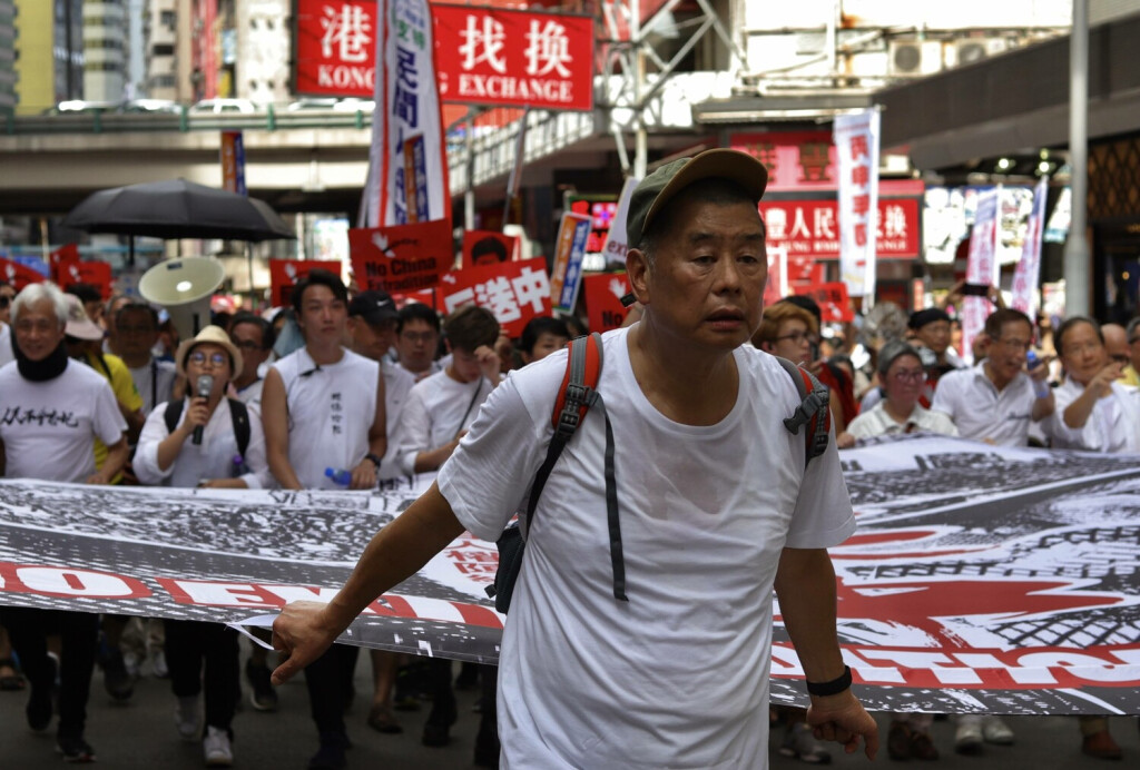 June 9, 2019, HONG KONG, CHINA: A founder of APPLE DAILY and strong advocate for democracy in Hong Kong, Jimmy Lai, now detained in jail under the charge of NATIONAL SECURITY LAW, leading protest march in June,2019. More than 100 prominent media leaders from around the world have joined REPORTERS WITHOUT BOARDERS  RSF  in signing an unprecedented joint statement expressing support for detained APPLE DAILY founder and publisher Jimmy Lai in Hong Kong, calling for his immediate release. As usual, HKSAR have responded against RSF s calling with strong words condemning the act. FILE PHOTO May-18,2023Hong Kong.ZUMA/ HONG KONG CHINA - ZUMAl137 20190609_zap_l137_015 Copyright: xLiauxChung-renx