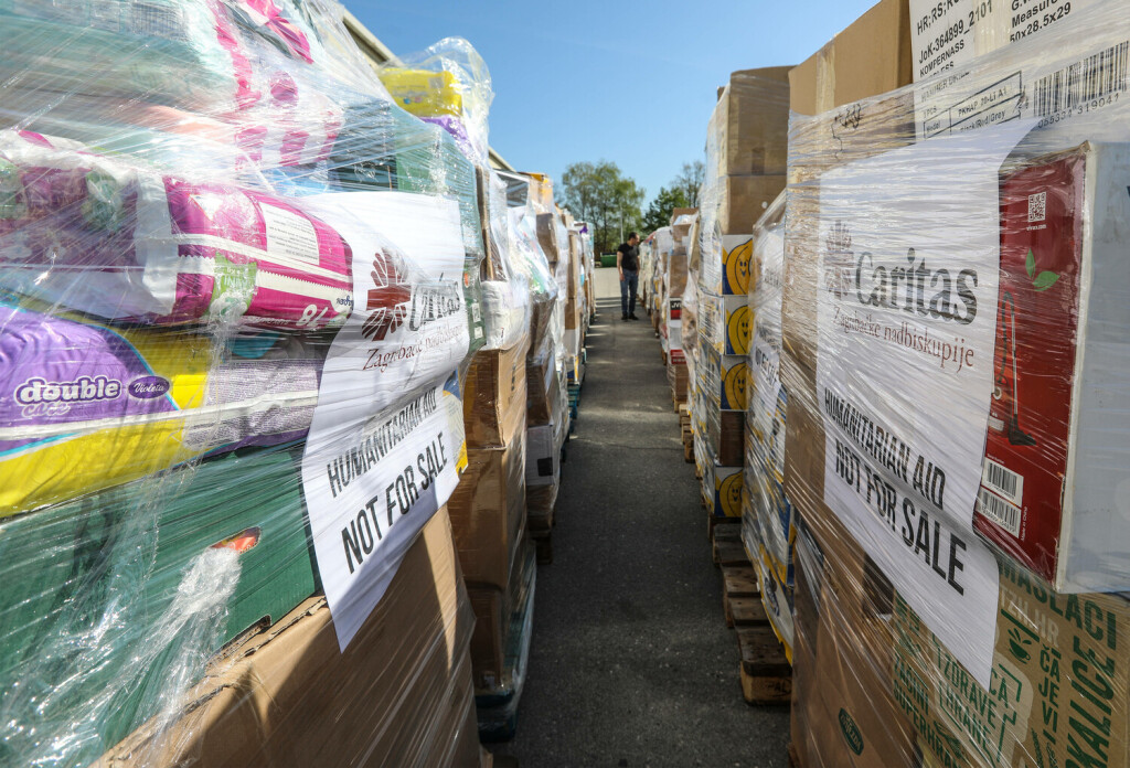 PXL_Humanitarian aid for Ukraine Dispatch of humanitarian aid to Ukraine, Caritas of the Zagreb Archdiocese in Zagreb, Croatia on 12. April, 2022.. The Archdiocesan Caritas has so far collected 43 pallets of humanitarian aid for the victims of Ukraine in the action And the little things that matter - help refugees from Ukraine from individuals, companies, schools, kindergartens and parish Caritas. RobertxAnic/PIXSELL