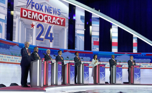 Syndication: USA TODAY From left Republican presidential candidate former Arkansas Gov. Asa Hutchinson, Republican presidential candidate former New Jersey governor Chris Christie, Republican presidential candidate former Vice President Mike Pence, Republican presidential candidate former Vice President Mike Pence, Republican presidential candidate Florida governor Ron DeSantis, Republican presidential candidate Biotech entrepreneur Vivek Ramaswamy, Republican presidential candidate former former U.N. Ambassador Nikki Haley, Republican presidential candidate South Carolina Republican U.S. Sen. Tim Scott, and Republican presidential candidate North Dakota governor Doug Burgum are itake the podiums at Fiserv Forum during the first 2023 Republican presidential debate in Milwaukee on Wednesday, Aug. 23, 2023. , EDITORIAL USE ONLY PUBLICATIONxINxGERxSUIxAUTxONLY Copyright: xMikexDexSistix 21260203