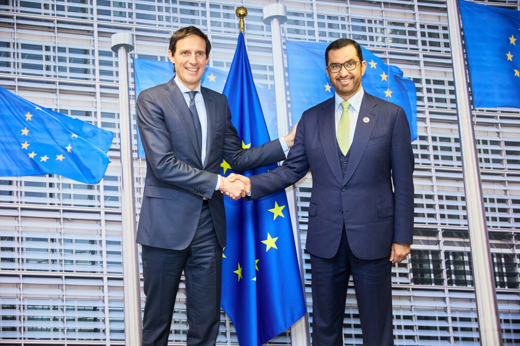 EU-Klimakommissar Wopke Hoesktra und der designierte COP28-Präsident Sultan Ahmed Al Jaber.